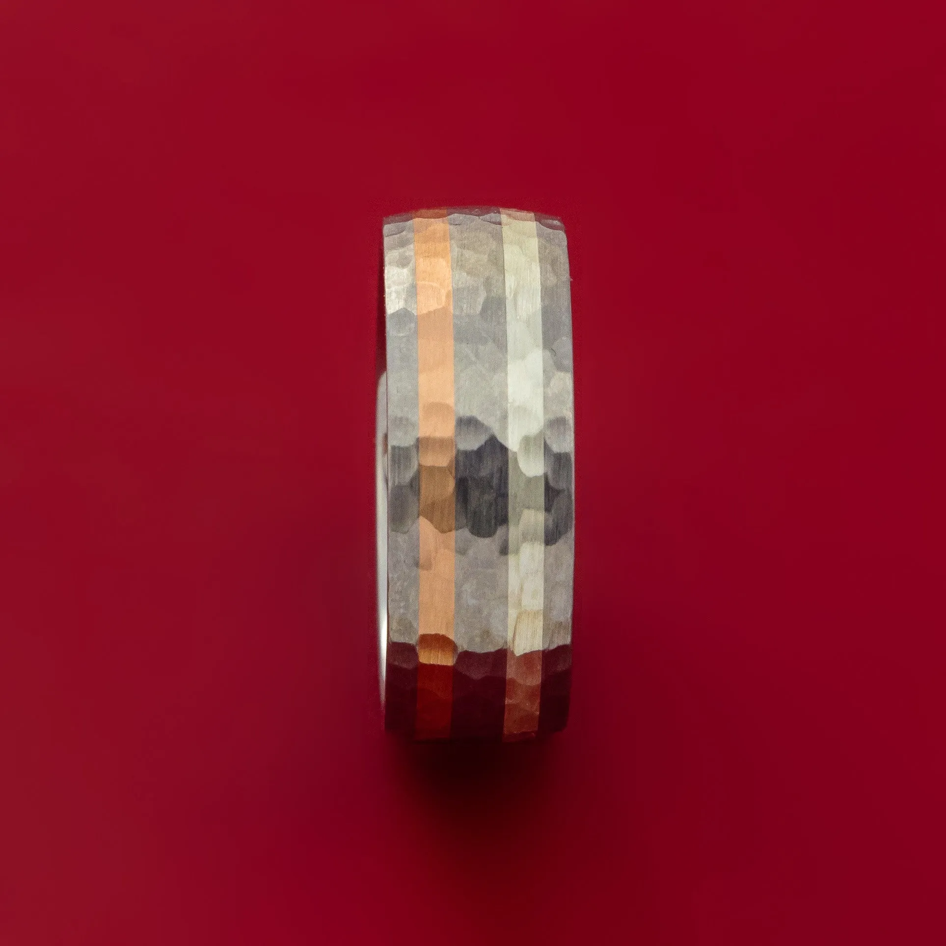 Titanium Ring with Copper and Silver Inlays Hammer Finish Custom Made Band