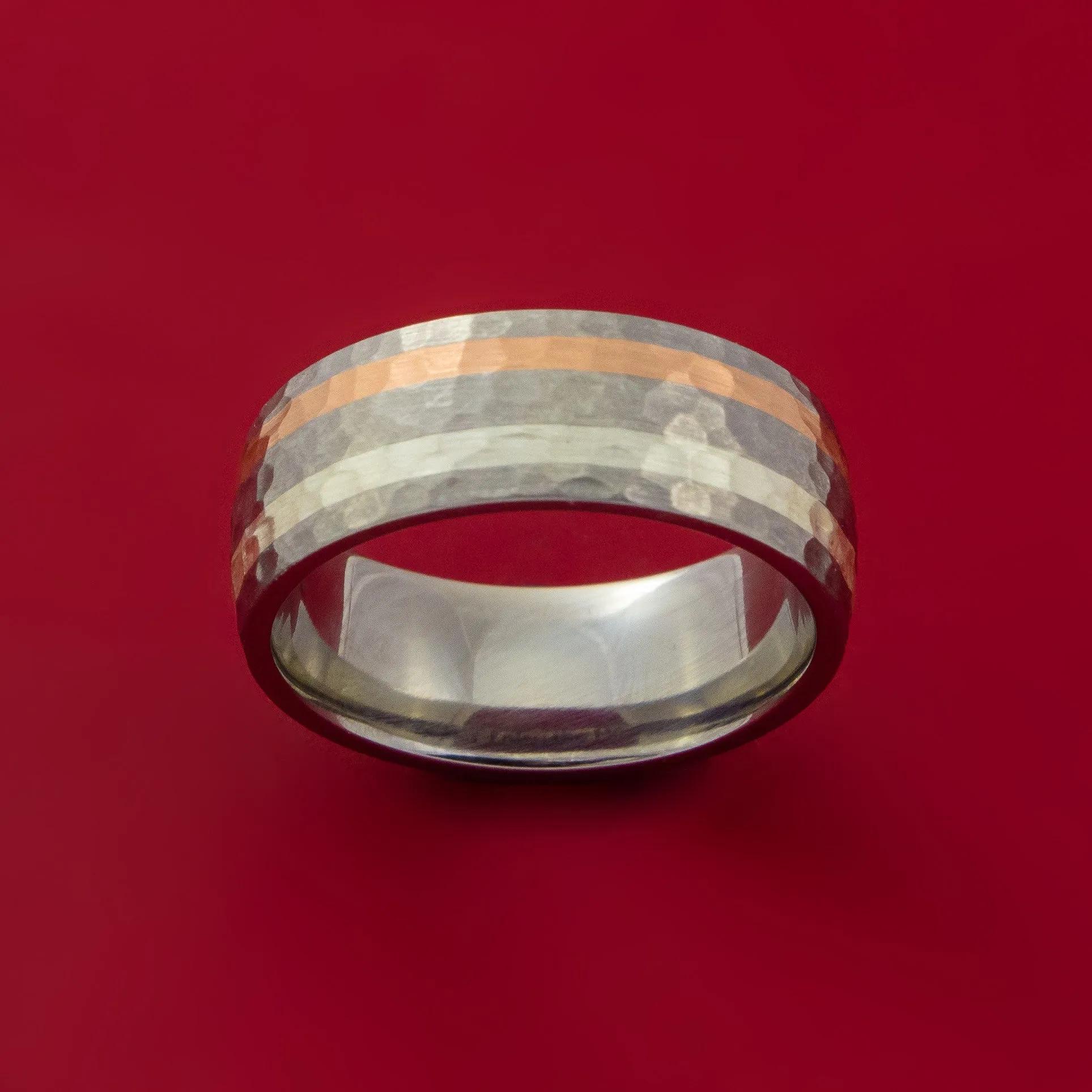 Titanium Ring with Copper and Silver Inlays Hammer Finish Custom Made Band