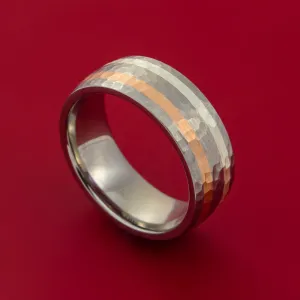 Titanium Ring with Copper and Silver Inlays Hammer Finish Custom Made Band
