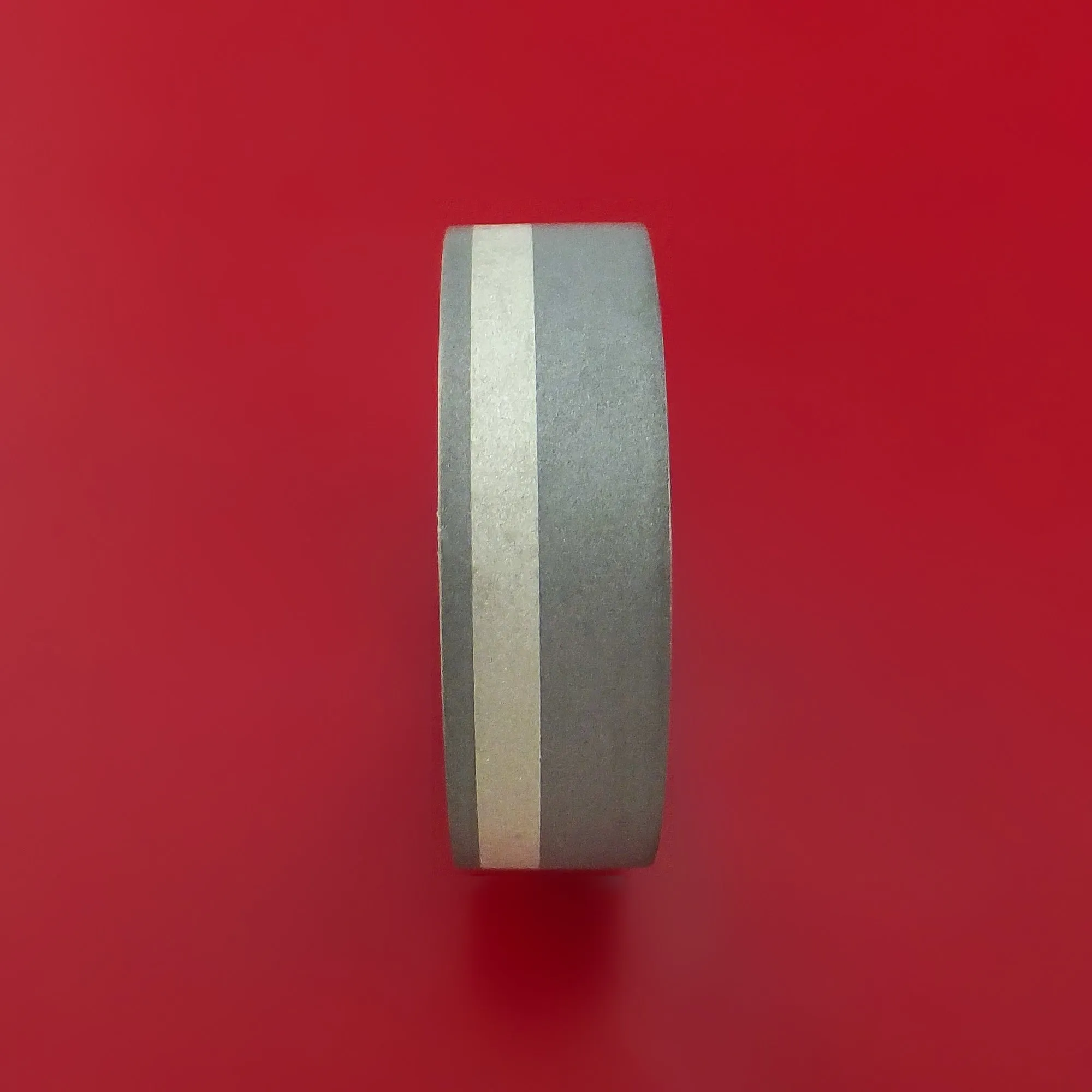 Titanium Ring with Palladium Silver Inlay and Interior Hardwood Sleeve Custom Made Band