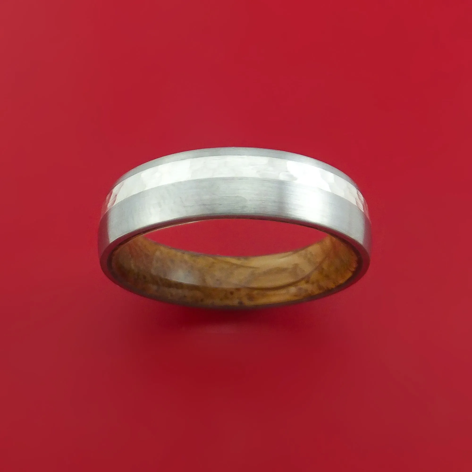 Titanium Ring with Palladium Silver Inlay and Interior Hardwood Sleeve Custom Made Band