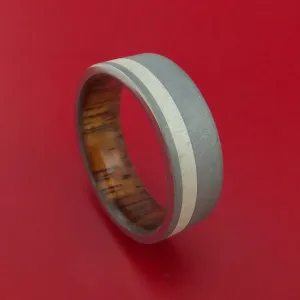 Titanium Ring with Palladium Silver Inlay and Interior Hardwood Sleeve Custom Made Band