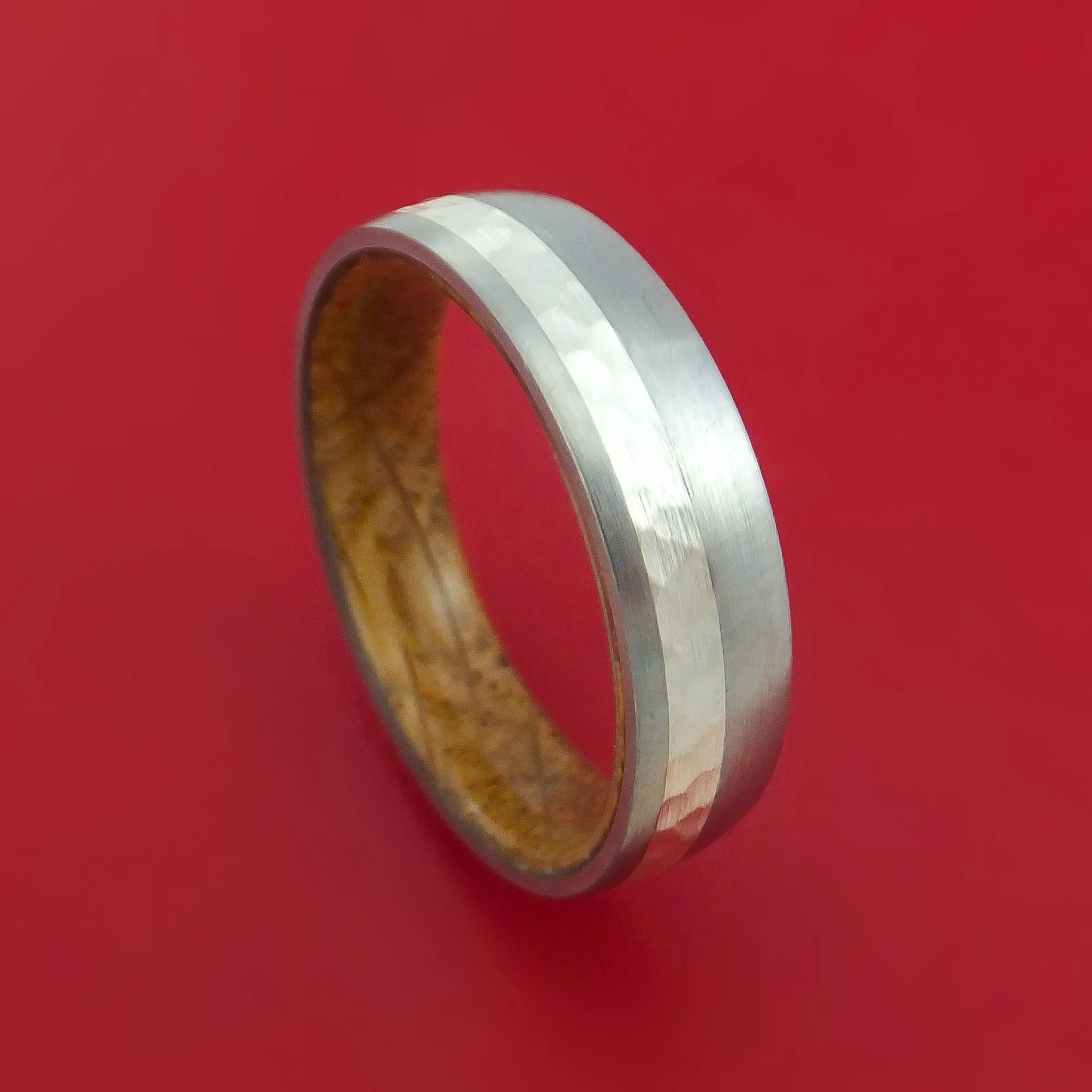 Titanium Ring with Palladium Silver Inlay and Interior Hardwood Sleeve Custom Made Band