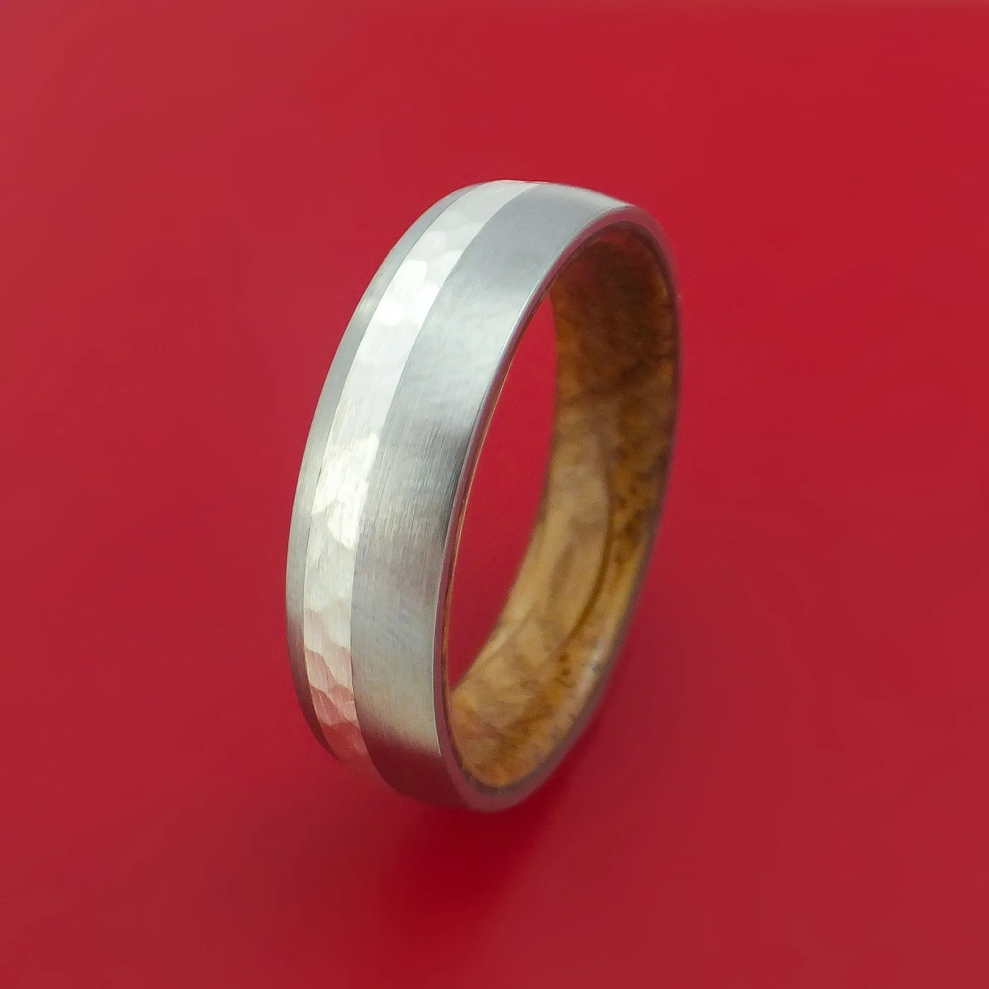 Titanium Ring with Palladium Silver Inlay and Interior Hardwood Sleeve Custom Made Band