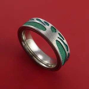 Titanium Spinner Ring with Two-Tree Laser-Etched Pattern and Cerakote Inlays Custom Made Band