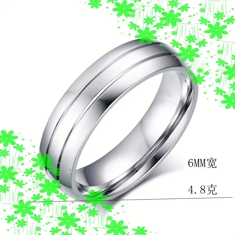 Titanium Steel Couple Ring Two Stainless Steel Couple Artificial Diamond Ring