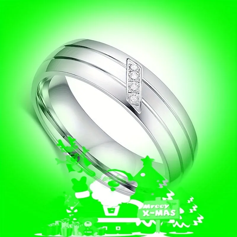 Titanium Steel Couple Ring Two Stainless Steel Couple Artificial Diamond Ring