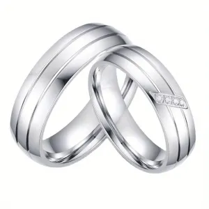 Titanium Steel Couple Ring Two Stainless Steel Couple Artificial Diamond Ring