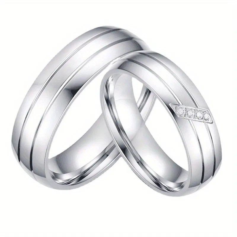 Titanium Steel Couple Ring Two Stainless Steel Couple Artificial Diamond Ring