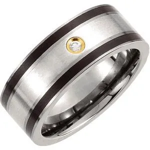 Titanium, Sterling Silver & 14K Yellow Gold-Plated .06 CTW Diamond 9 mm Band Size 8