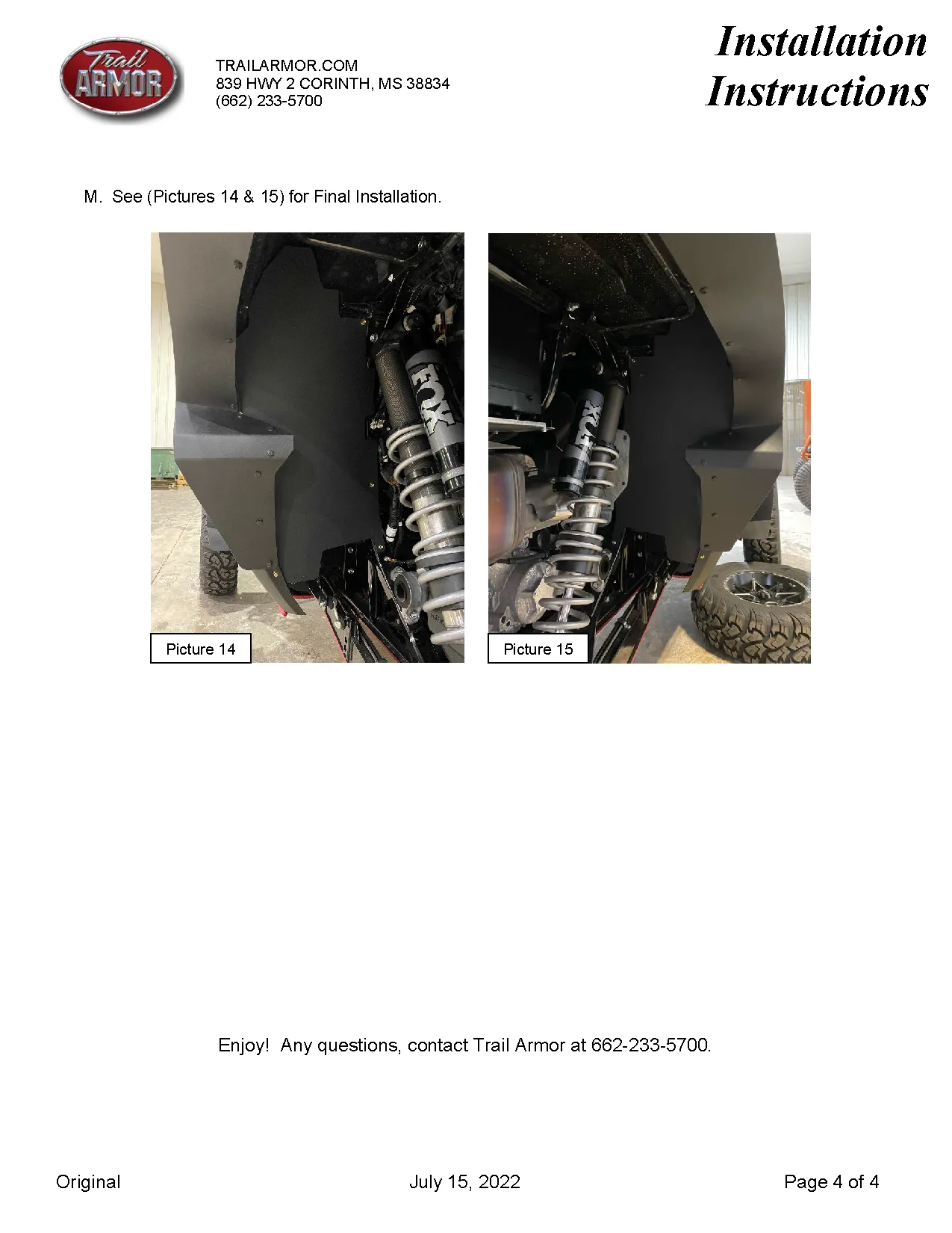 Trail Armor Kawasaki KRX 1000 (all editions) Inner Fender Liners 2020 - 2025
