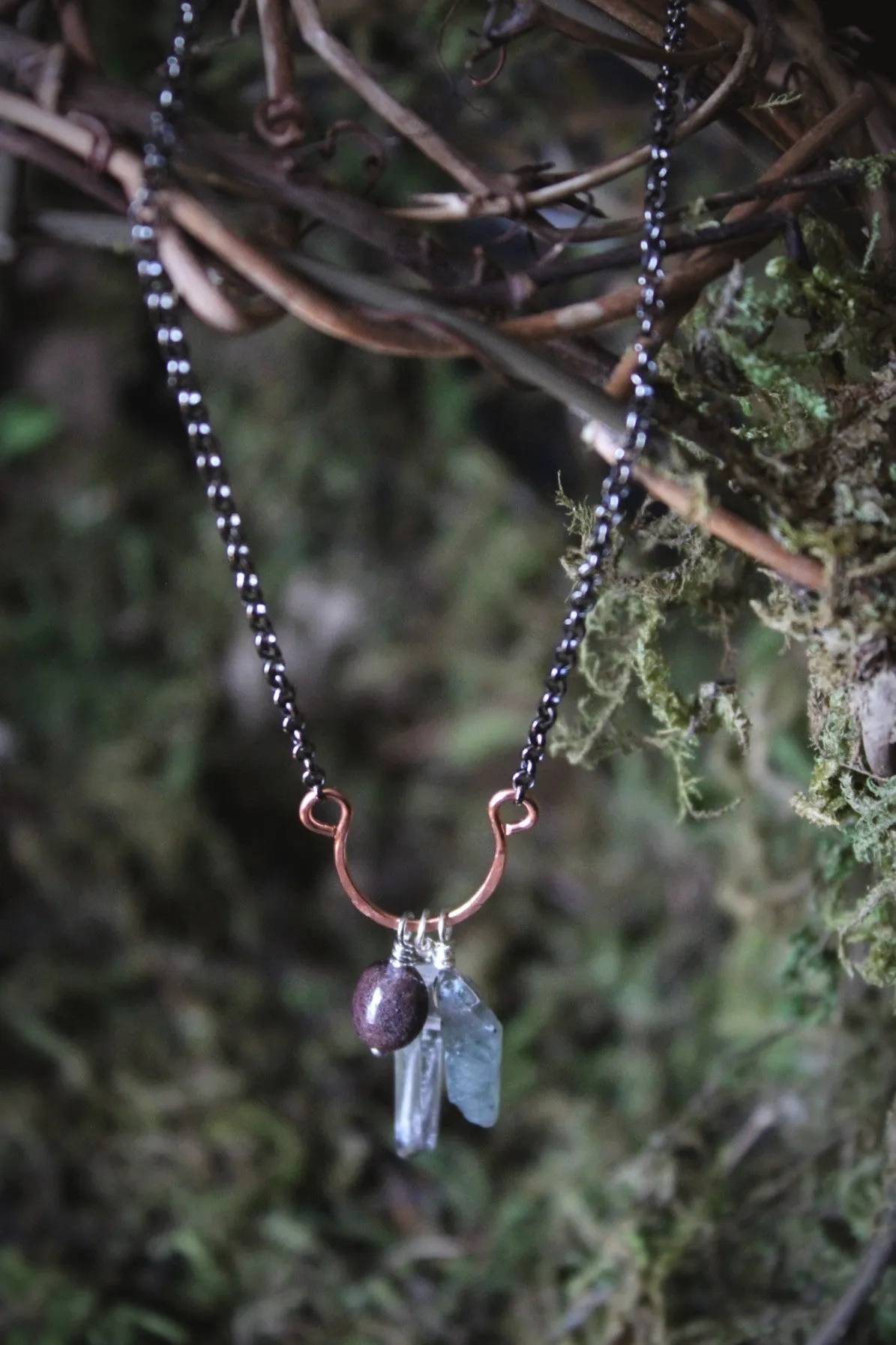 Trilogy. Gemstone Cluster Necklace.