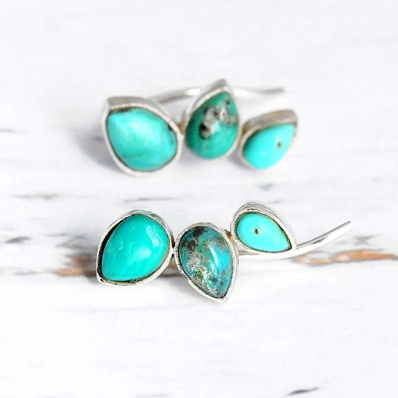 Turquoise and Silver Ear Climbers
