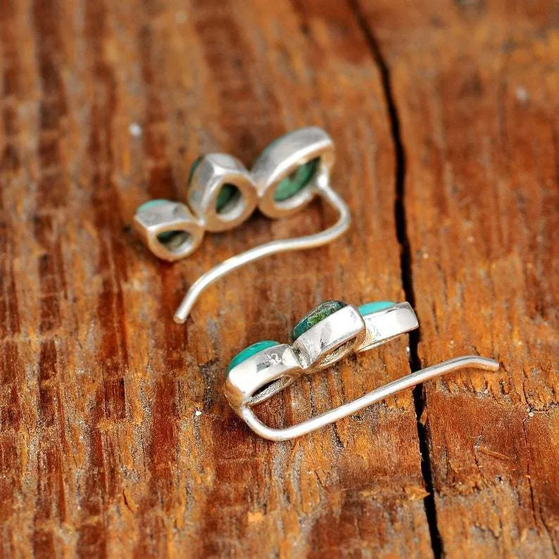 Turquoise and Silver Ear Climbers