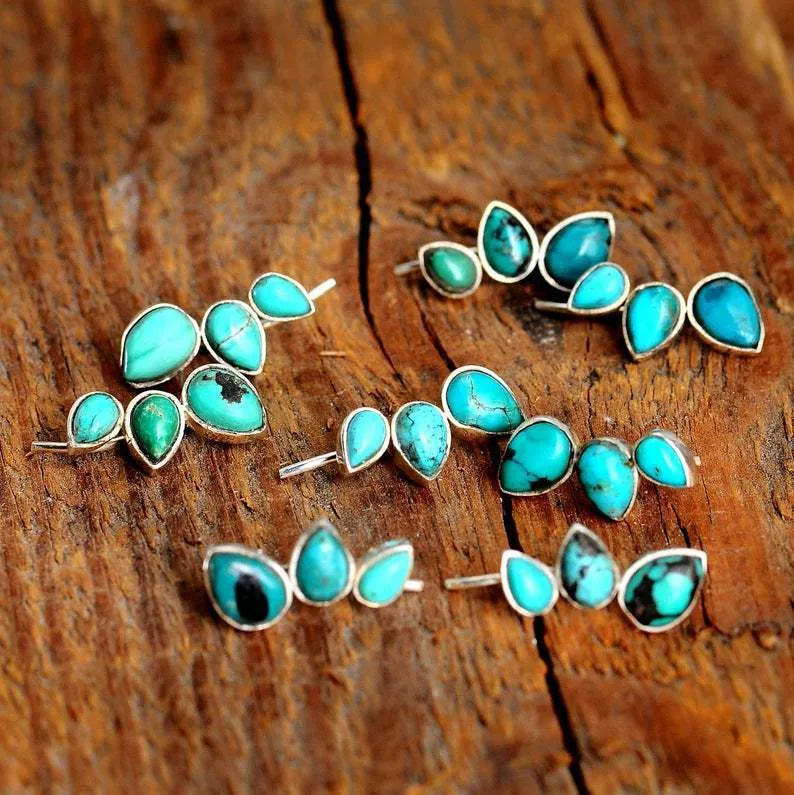 Turquoise and Silver Ear Climbers