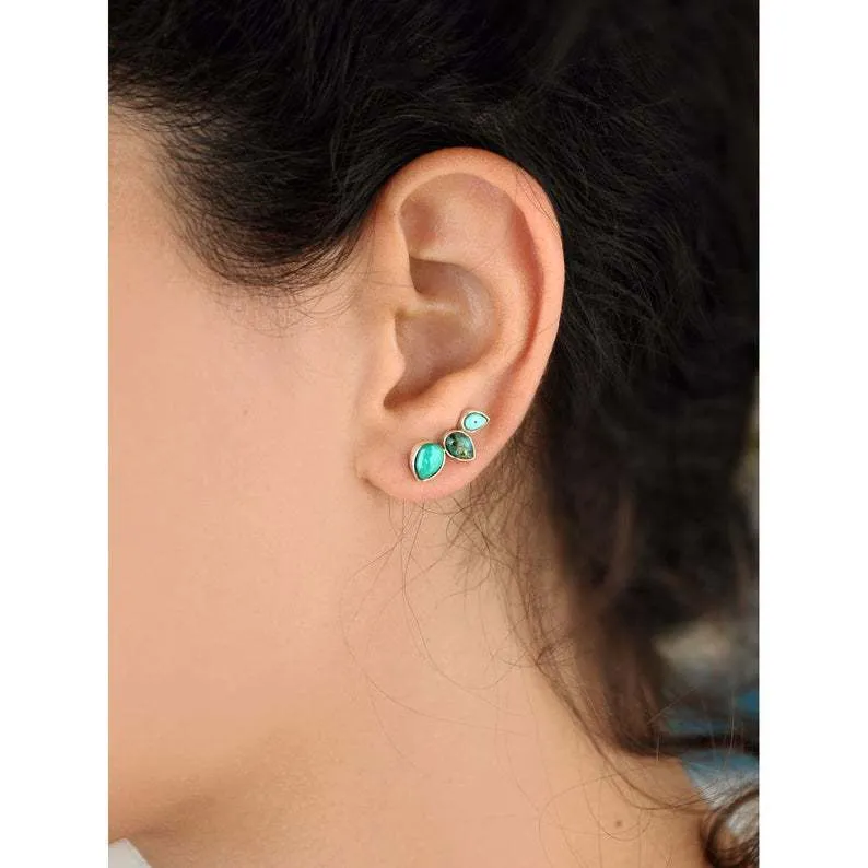 Turquoise and Silver Ear Climbers
