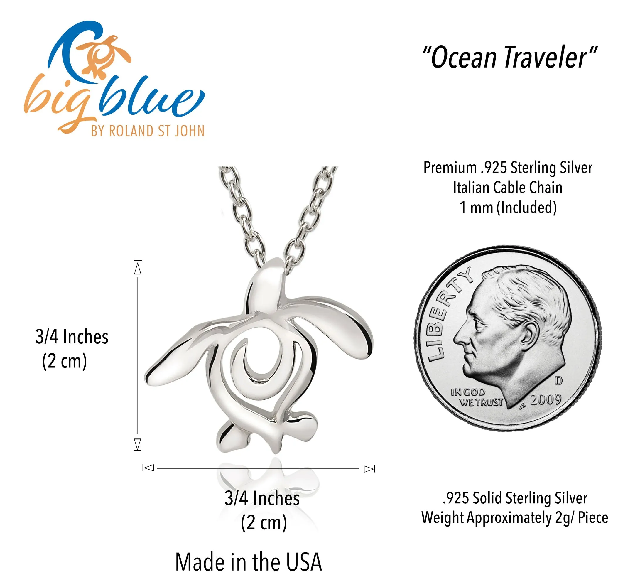Turtle Necklace Sterling Silver Miniature Pendant- Turtle Gifts for Women, Honu Turtle Necklace, Ocean Theme Gifts for Turtle Lovers, Sea Life Jewelry