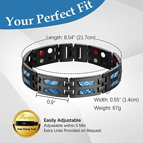 Unique Blue Carbon Fiber Titanium Steel Magnetic Bracelet for Men