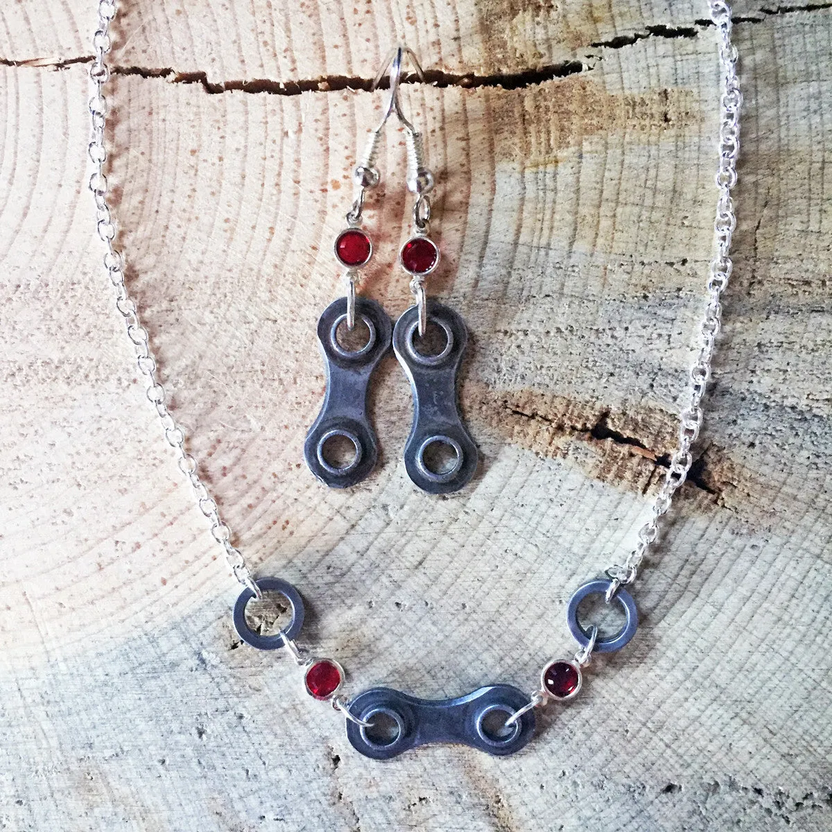 Upcycled Bicycle Chain Earrings with Vintage Swarovski Crystals