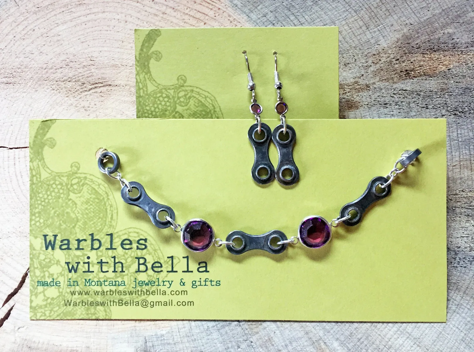 Upcycled Bicycle Chain Earrings with Vintage Swarovski Crystals
