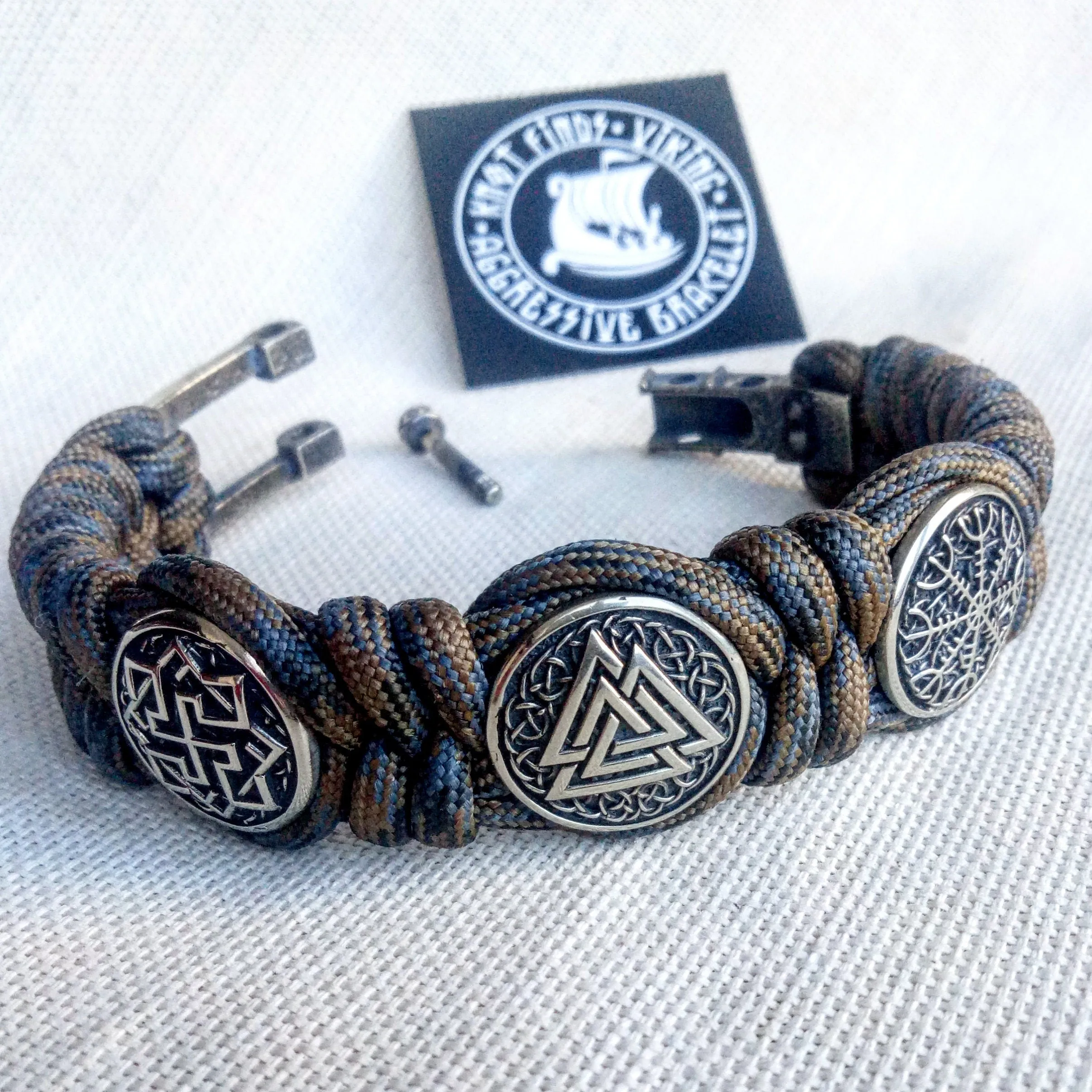 Viking protective amulet with steel beads "Valknut", "Valkyrie", "Horror shield".  Men's style, a gift for tough men. Biker bracelet.