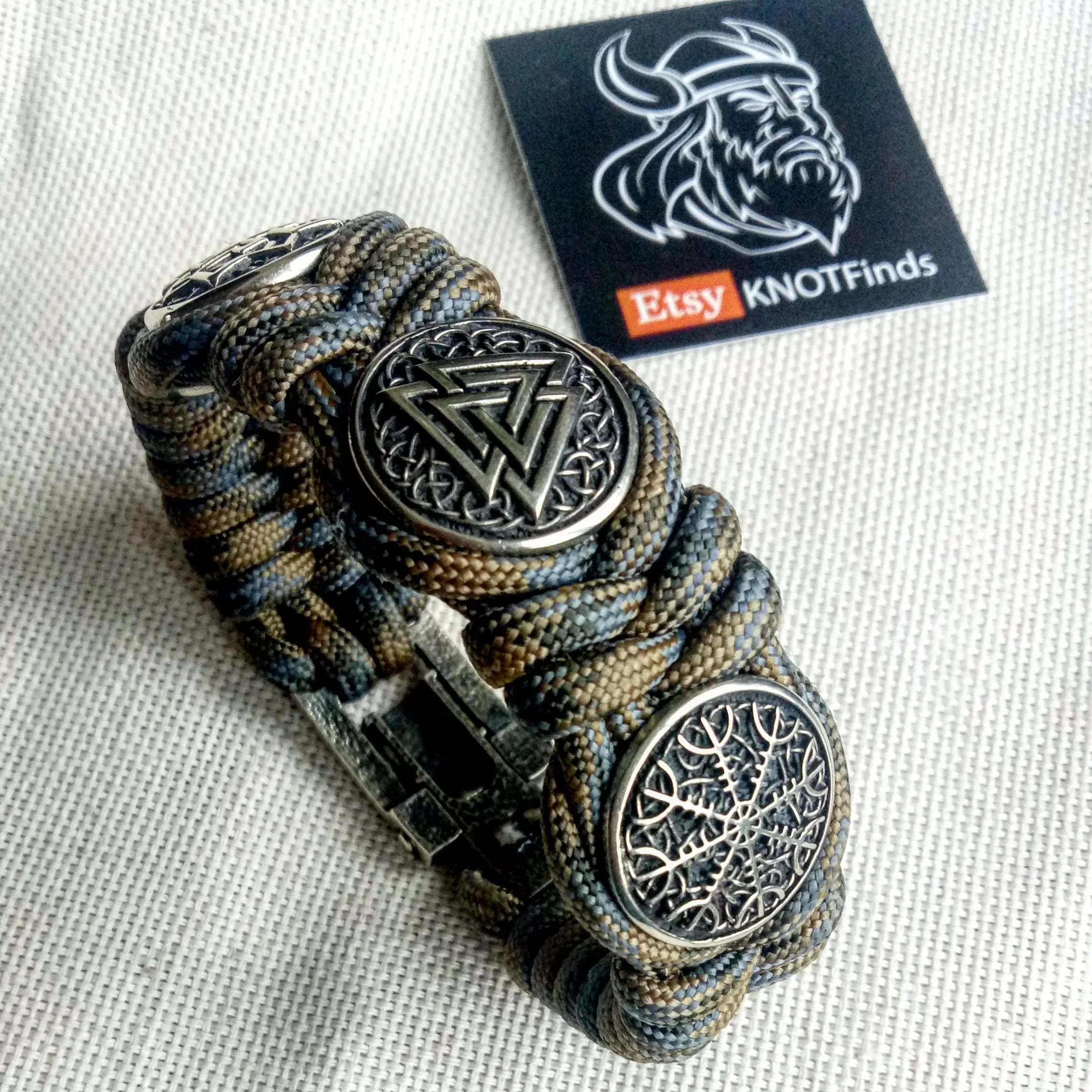Viking protective amulet with steel beads "Valknut", "Valkyrie", "Horror shield".  Men's style, a gift for tough men. Biker bracelet.