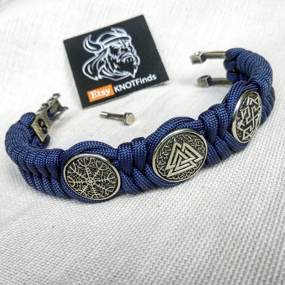Viking protective amulet with steel beads "Valknut", "Valkyrie", "Horror shield".  Men's style, a gift for tough men. Biker bracelet.