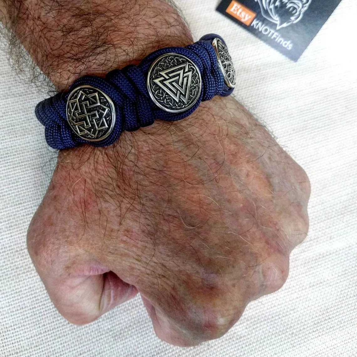 Viking protective amulet with steel beads "Valknut", "Valkyrie", "Horror shield".  Men's style, a gift for tough men. Biker bracelet.