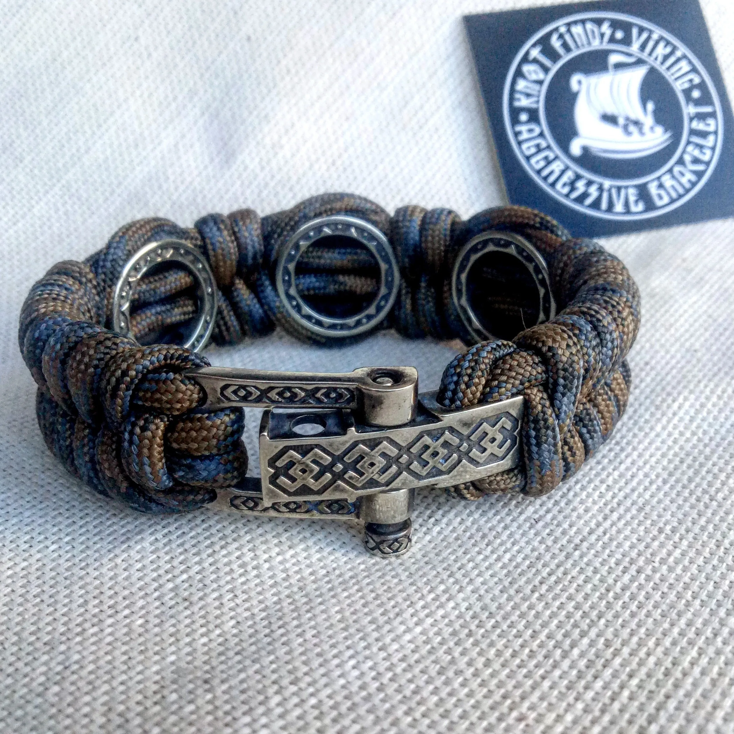 Viking protective amulet with steel beads "Valknut", "Valkyrie", "Horror shield".  Men's style, a gift for tough men. Biker bracelet.