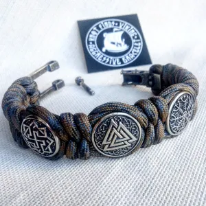 Viking protective amulet with steel beads "Valknut", "Valkyrie", "Horror shield".  Men's style, a gift for tough men. Biker bracelet.