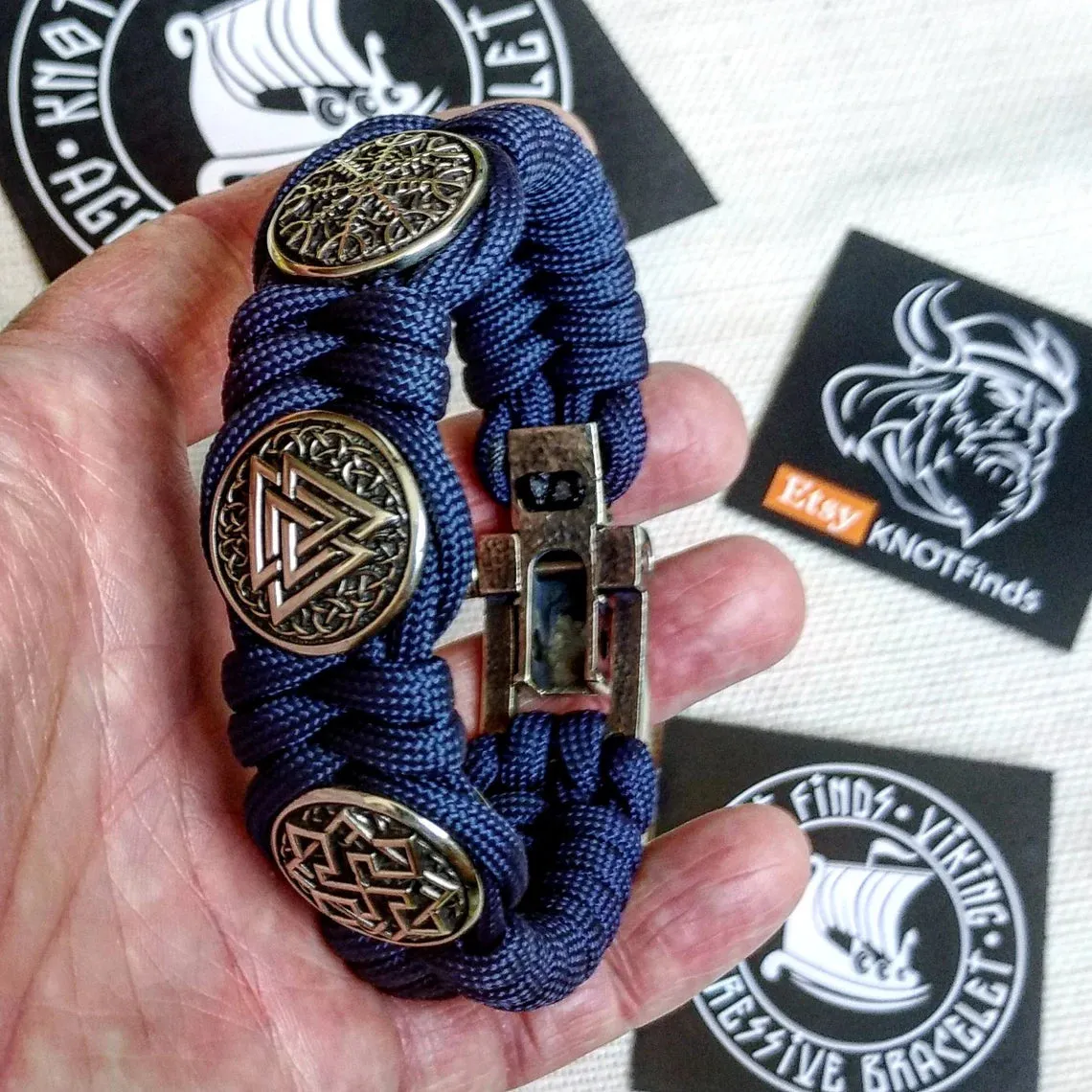 Viking protective amulet with steel beads "Valknut", "Valkyrie", "Horror shield".  Men's style, a gift for tough men. Biker bracelet.