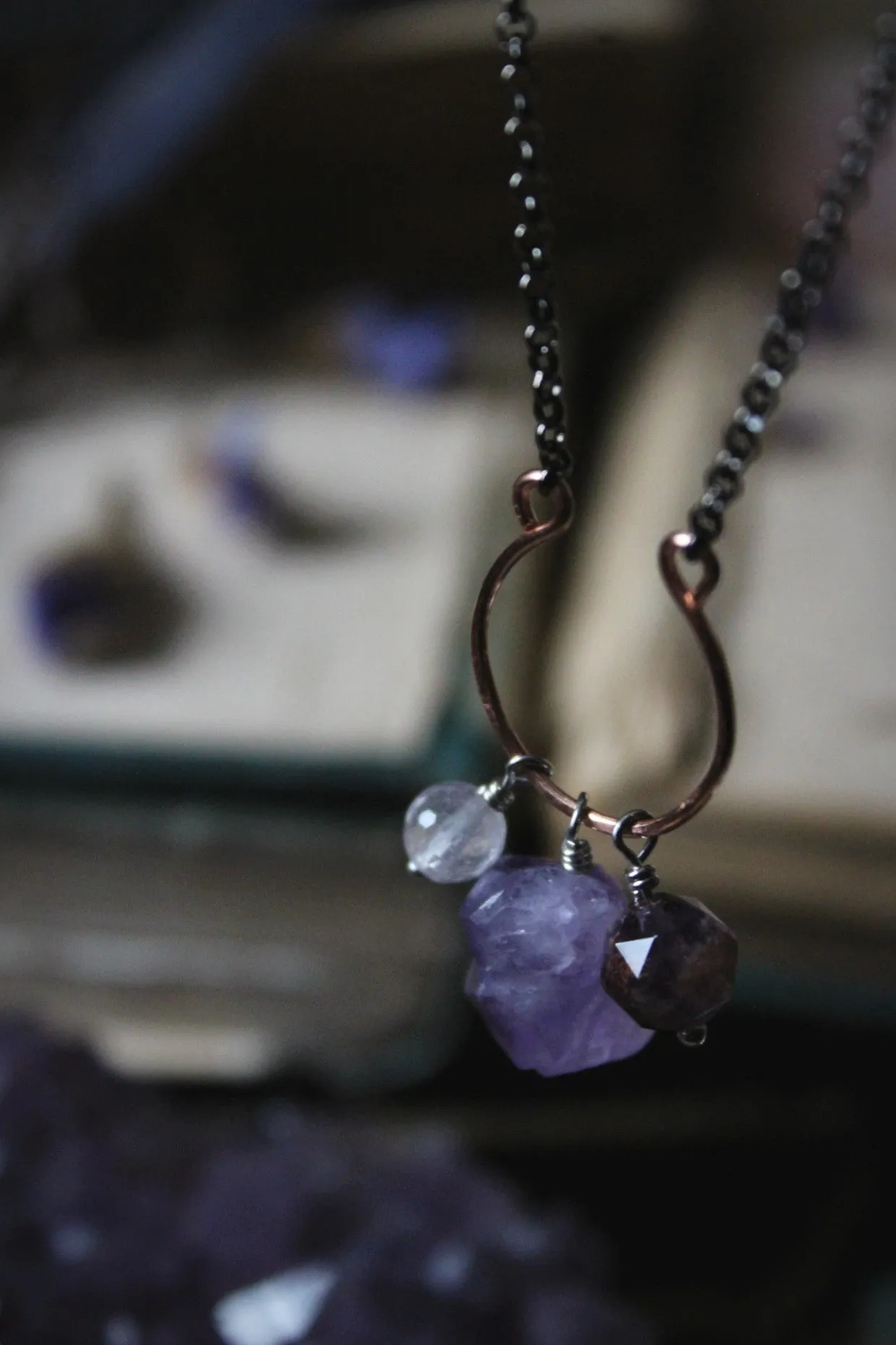 Violet Skies | Trilogy. Choice of Gemstone Cluster Necklace.