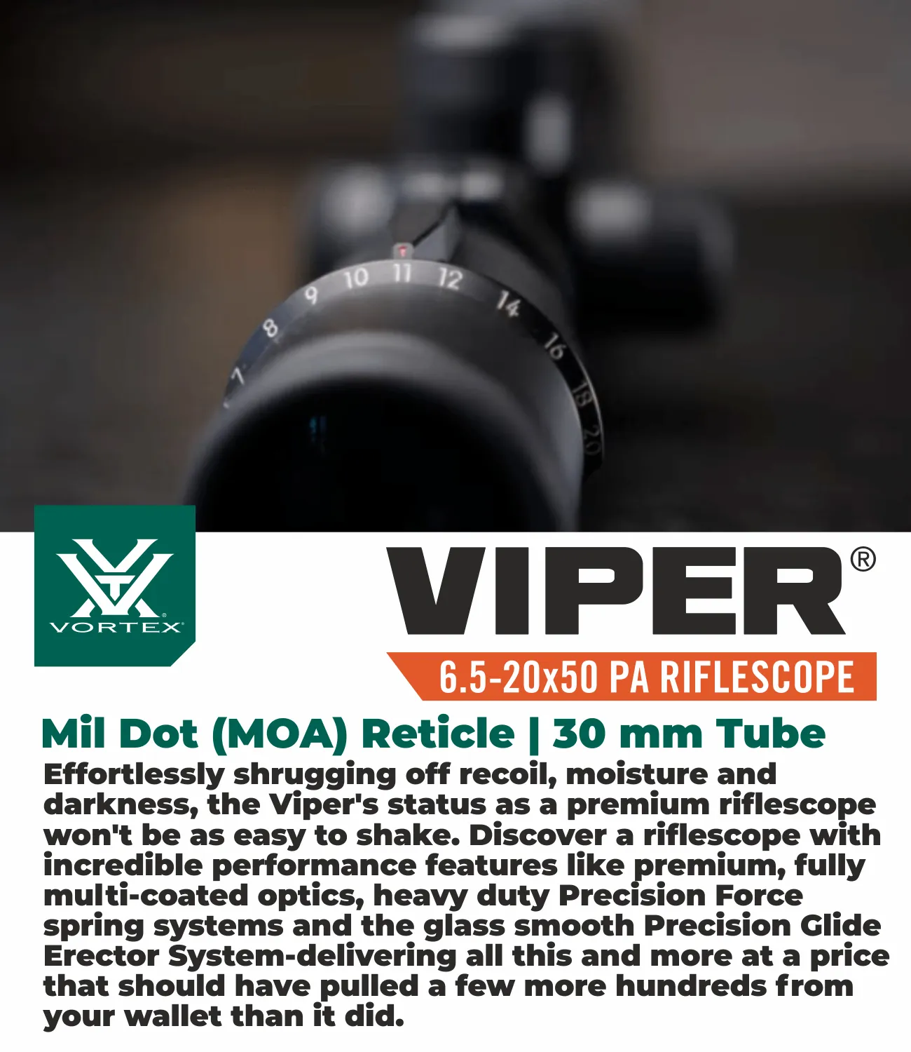 Vortex Optics Viper 6.5-20x50 BDC Riflescope with Free High Pro Rings and Hat Bundle
