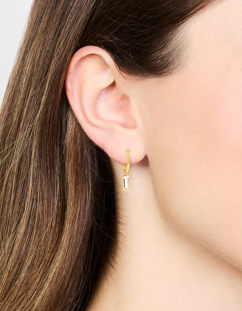 Waterproof Gold Plated Stainless Steel Classic Baguette Huggie Earrings