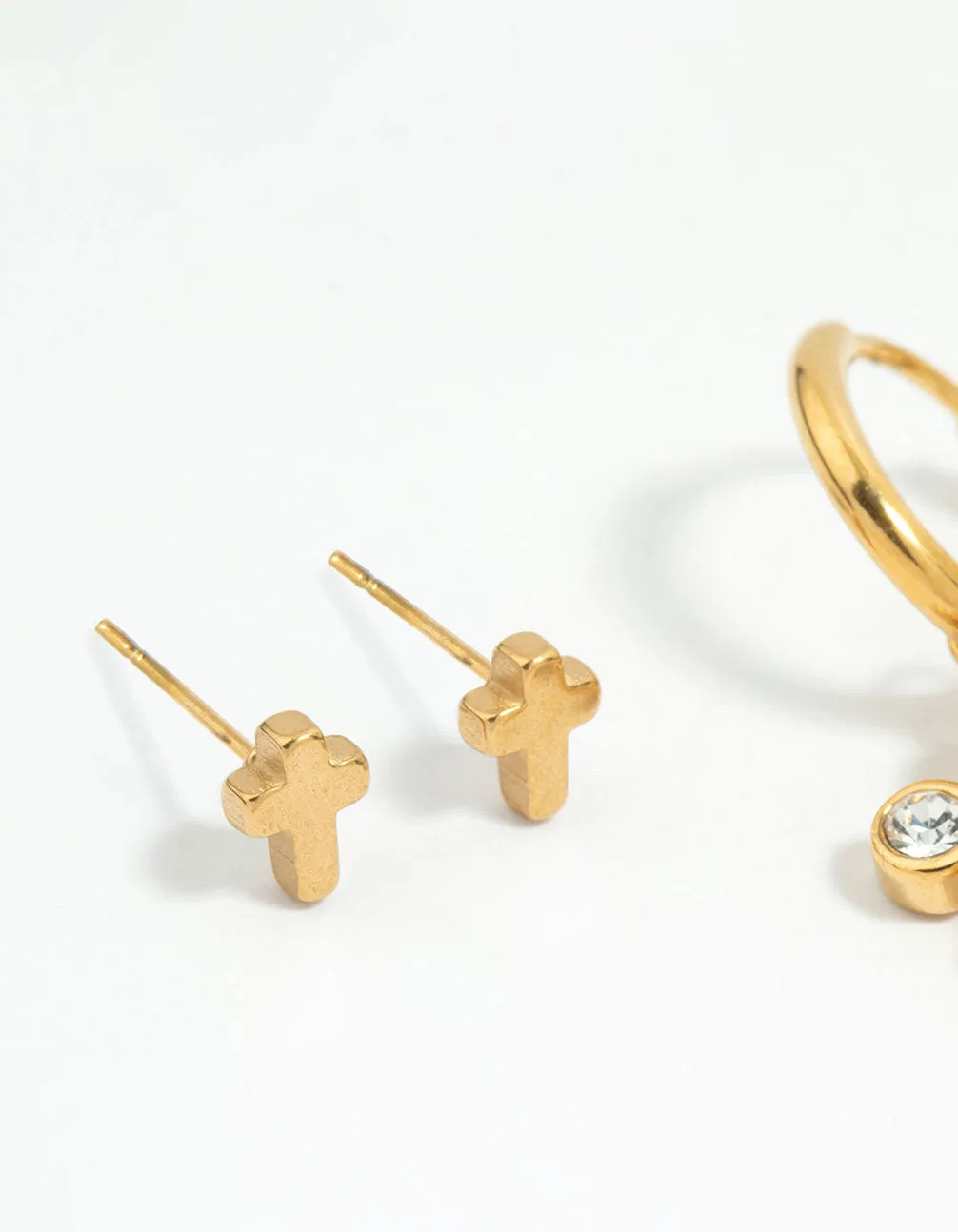 Waterproof Gold Plated Stainless Steel Diamante Cross Earrings 2-Pack