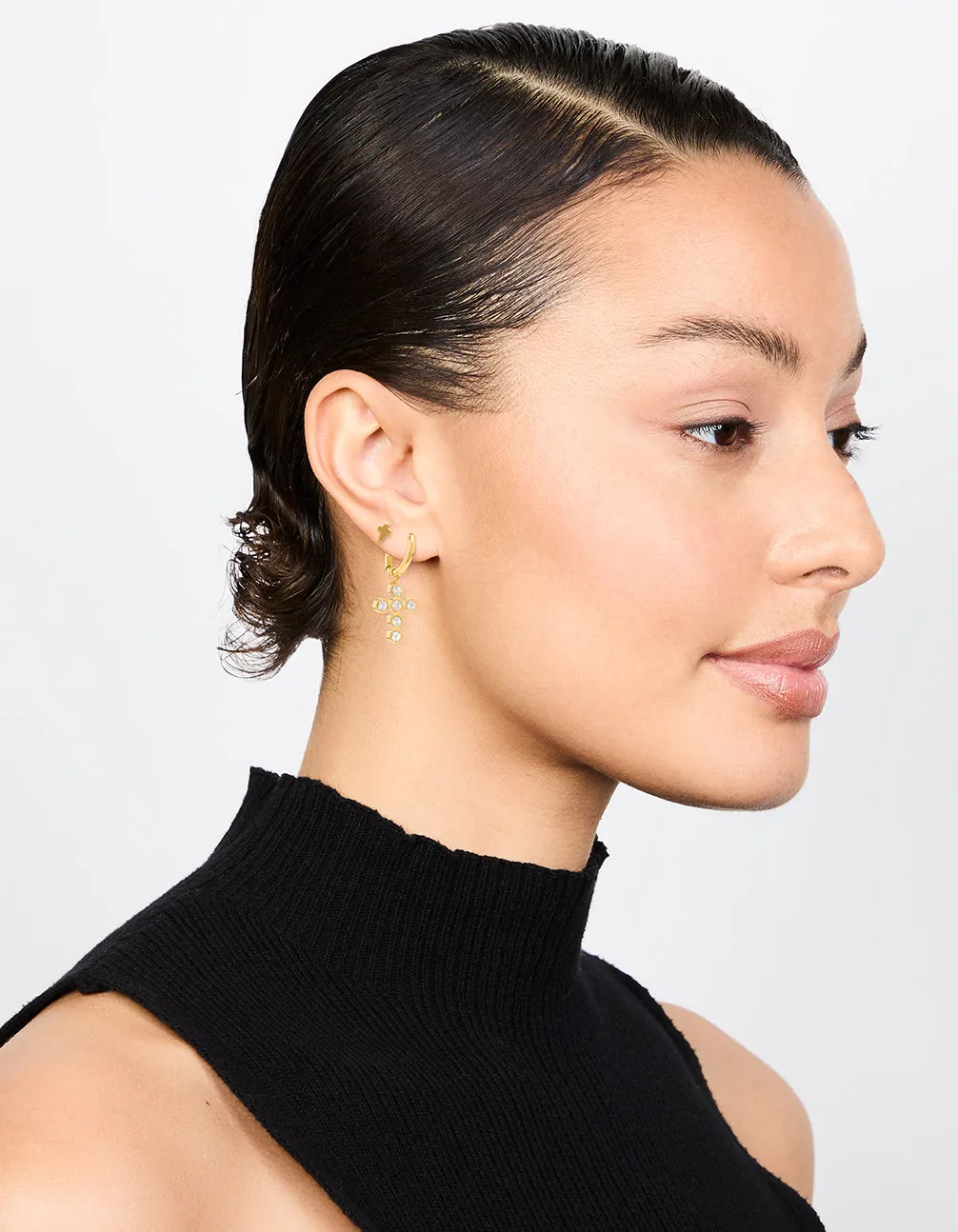 Waterproof Gold Plated Stainless Steel Diamante Cross Earrings 2-Pack