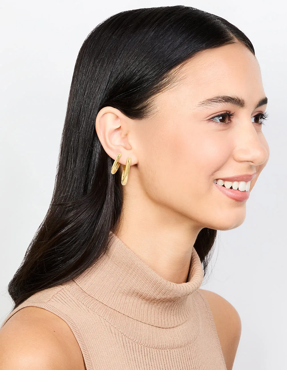 Waterproof Gold Plated Stainless Steel Square Oval Hoop Earrings 2-Pack