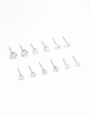 Waterproof Stainless Steel Cubic Zirconia Stud Earrings 6-Pack
