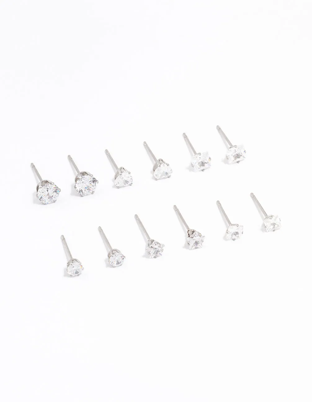 Waterproof Stainless Steel Cubic Zirconia Stud Earrings 6-Pack