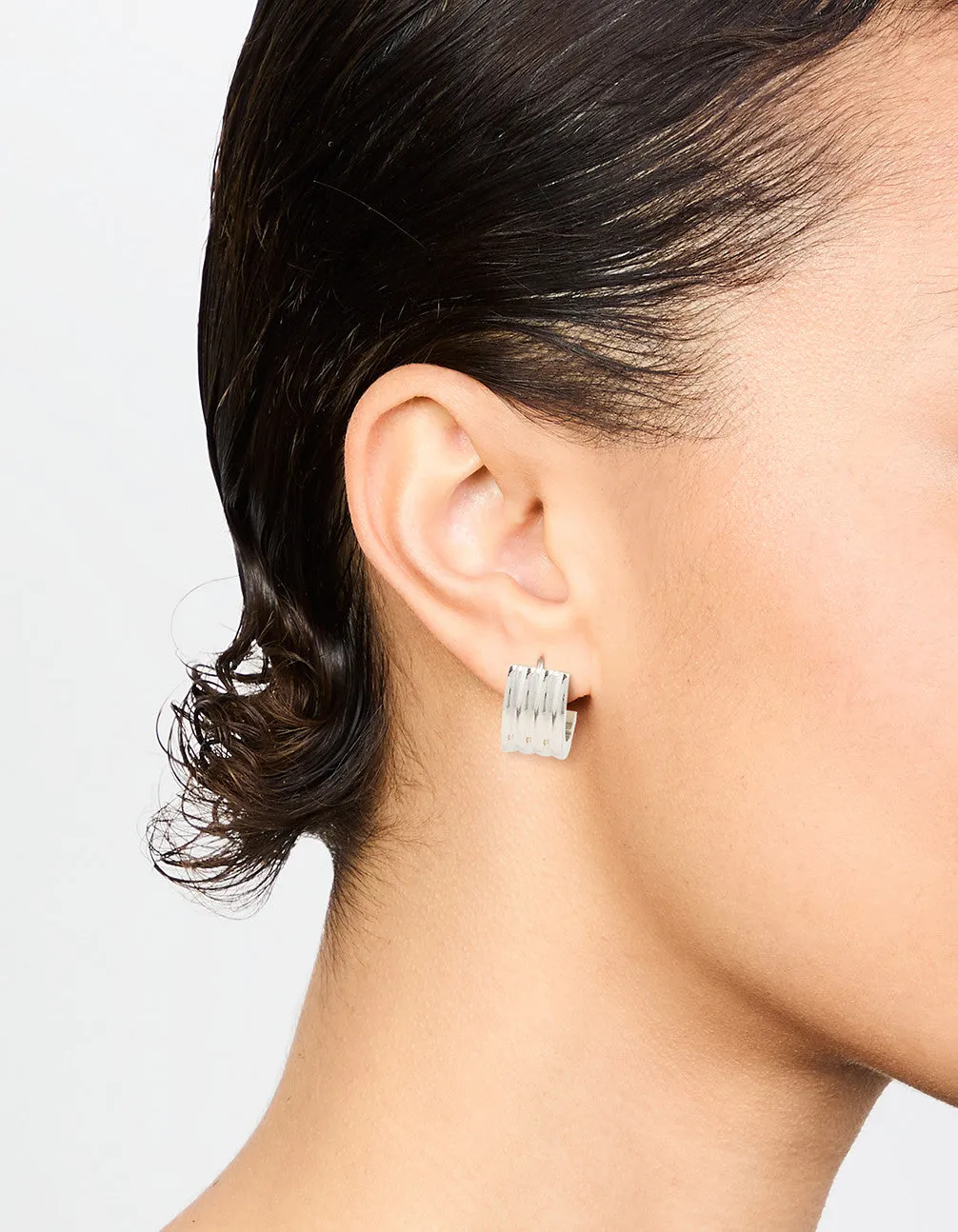 Waterproof Stainless Steel Ribbed Huggie Earrings