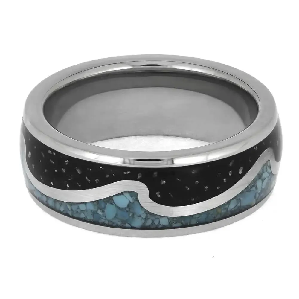 Wavy Wedding Band with Crushed Turquoise and Meteorite Stardust