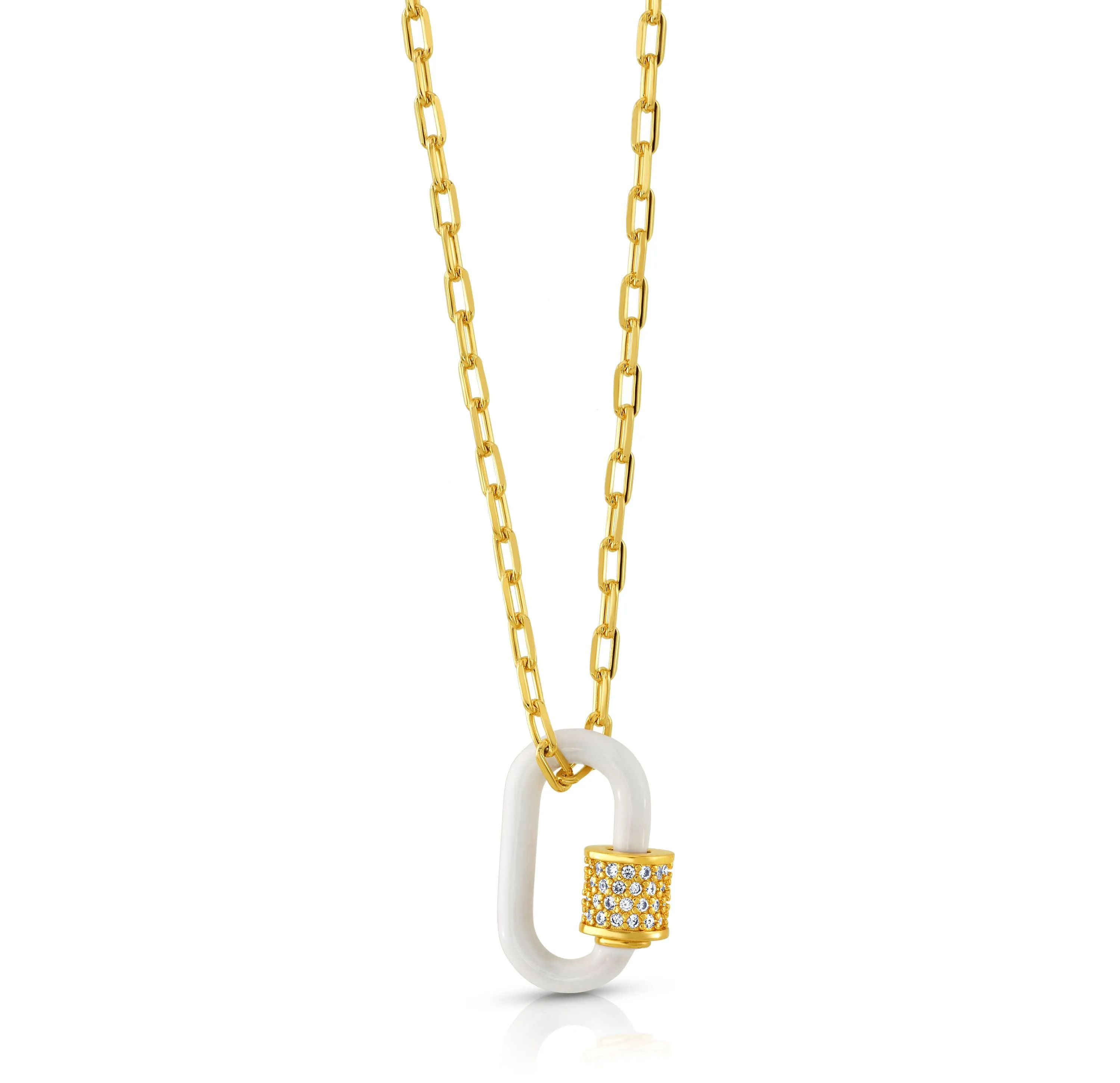 WHITE ENAMEL CARABINER CHAIN, GOLD