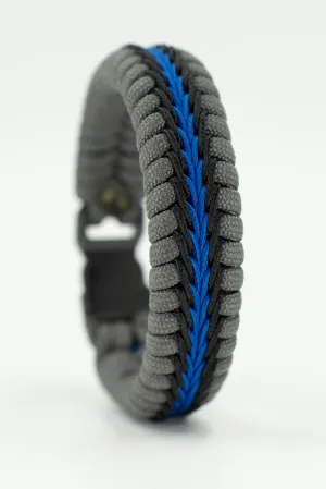 Wide Paracord Fishtail Bracelet (Grey / Blue / Black)