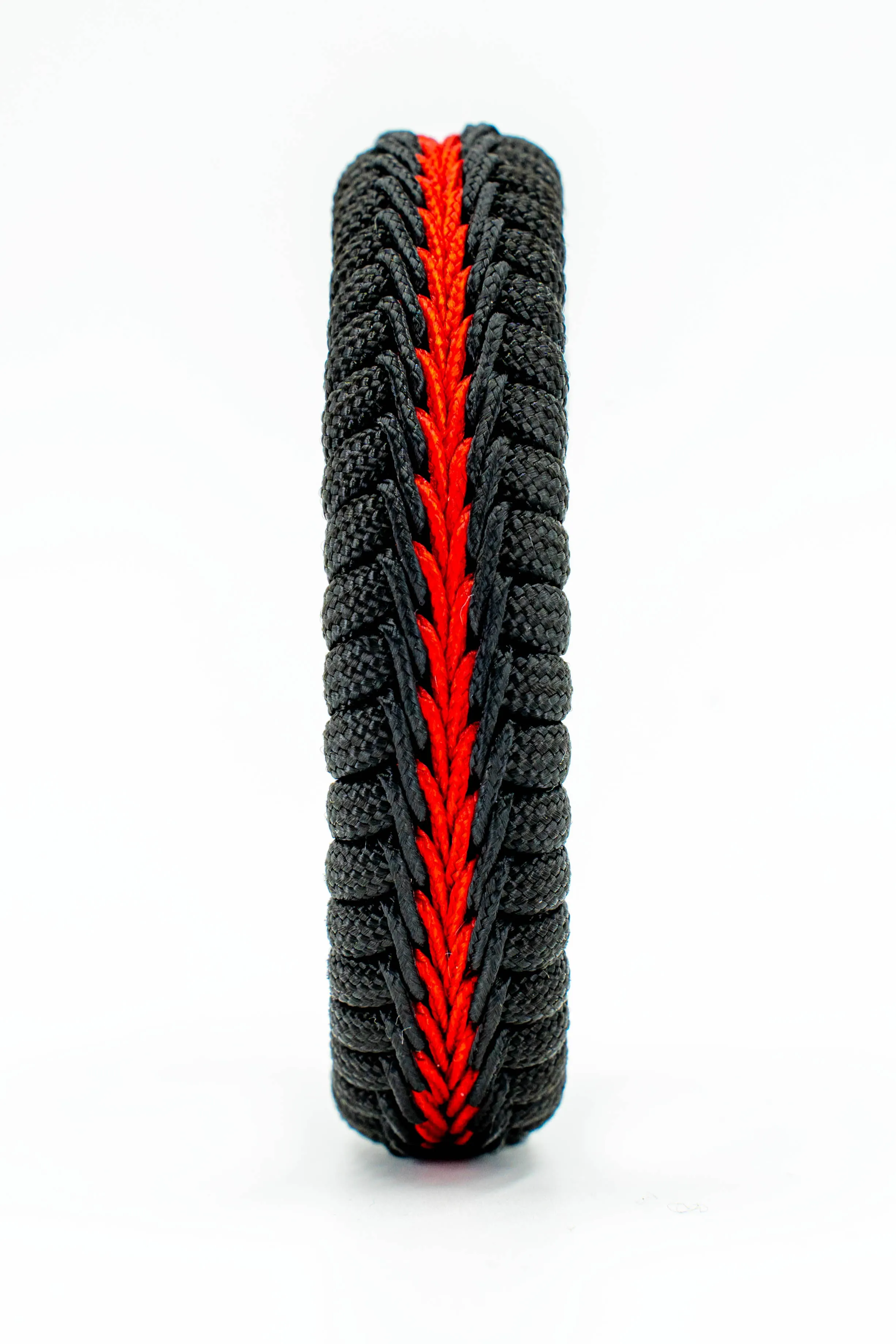 Wide Stitched Fishtail Paracord Bracelet (Thin Red Line v2)