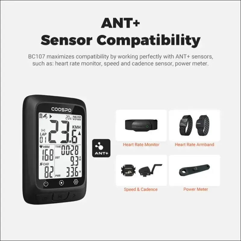Wireless bicycle odometer gps speedometer - coospo bc107, bluetooth5.0, waterproof, odometer,