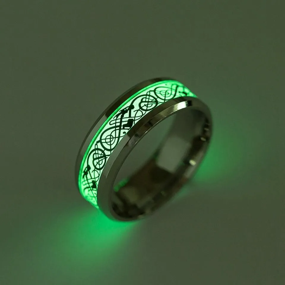 Yellow Glowing Luminous Dragon Rings For Men In Stainless Steel Glow Stley in the Dark Fluflorescent Ring Women Wedding Fashion Jewelry Style