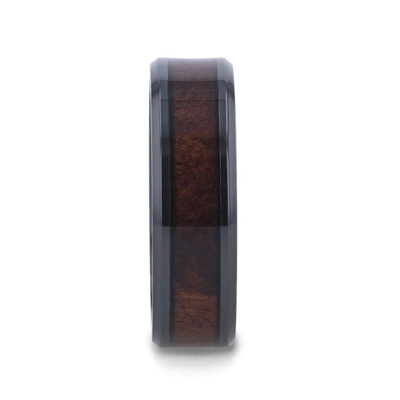 YOSEMITE |  Titanium Ring, Redwood Inlay, Polished Beveled Edges