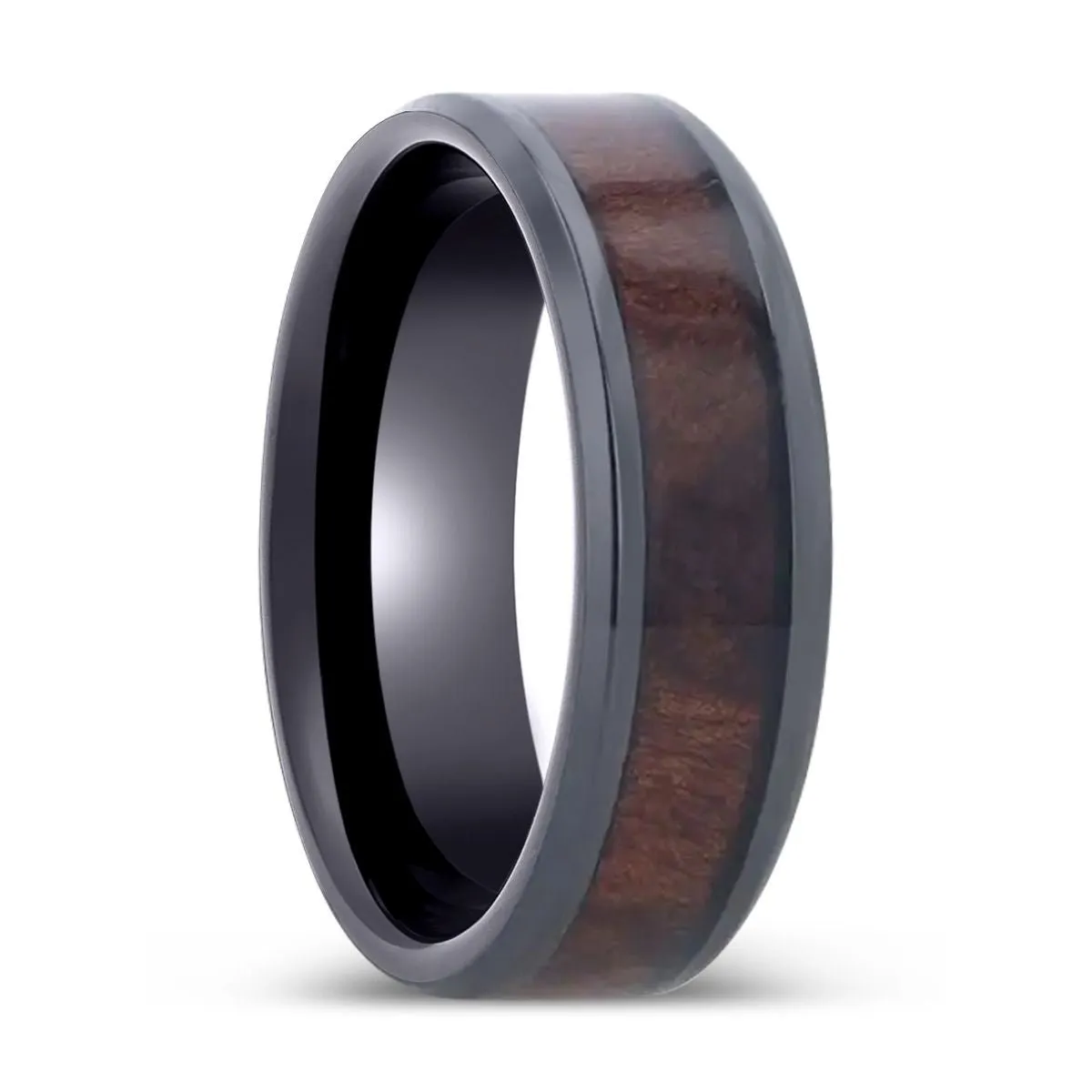 YOSEMITE |  Titanium Ring, Redwood Inlay, Polished Beveled Edges
