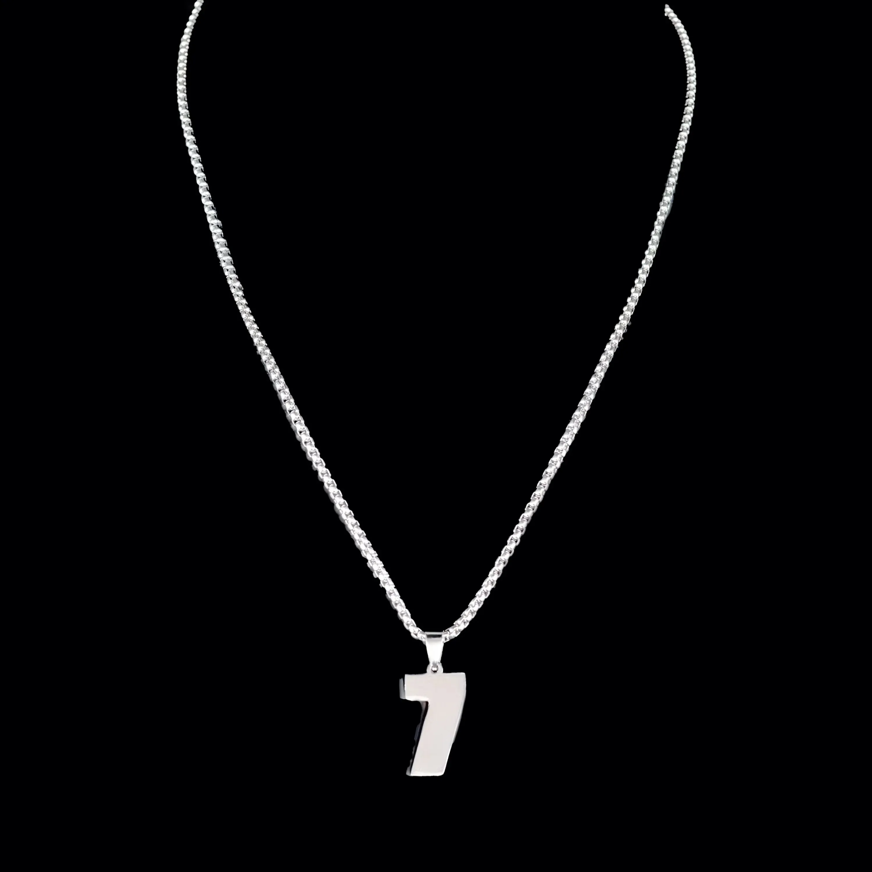 Zane Lucky Number Pendant with Box Chain Necklace